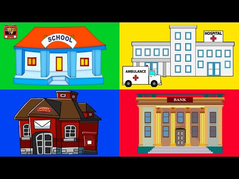 BUILDINGS VOCABULARY for Beginners, Kids, Kindergarten, preschool with Emojis - Learn Building Names