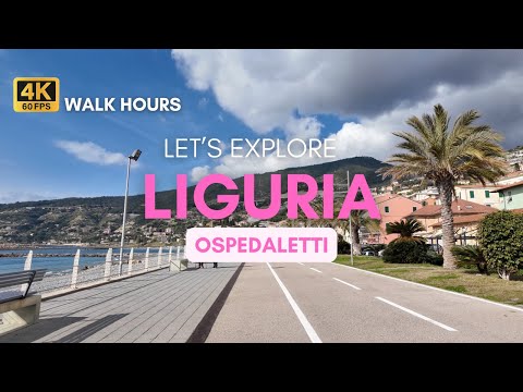 Frühlingsspaziergang in Ospedaletti, Ligurien, Italien Virtueller Spaziergang mit 4K und 60 fps