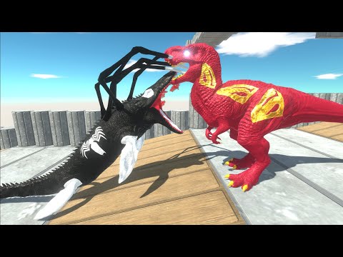 VENOM MOSASAURUS vs SUPERMAN T-REX DEATH CLIMB - Animal Revolt Battle Simulator ARBS
