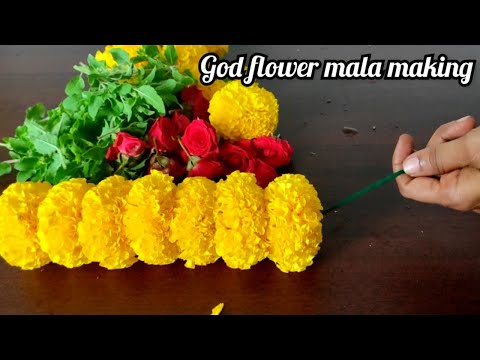 Marigold flower mala making // flower mala making // poo malai kattuvathu eppadi  //sevanthi flower