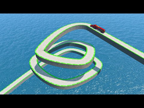 Impossible Spiral Bridge Crossing Cars Vs Cliff and Deep Water - BeamNG.Drive