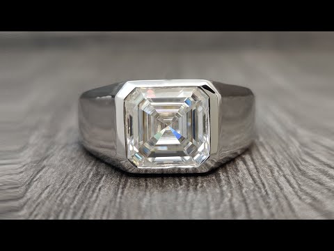 4.42 CT Asscher Cut Colorless Moissanite Solitaire Engagement Ring | Bezel Set Ring