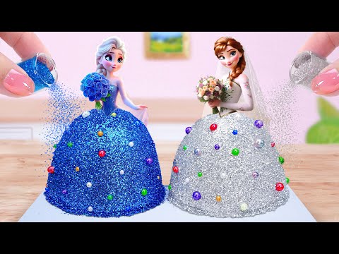 Too Pretty ELSA ANNA Princess Bride Cake💕Miniature Disney Princess Pull Me Up Cake Decorating Ideas💗
