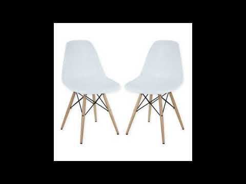 Flash Furniture Elon Series White Plastic Chair with Wooden Legs