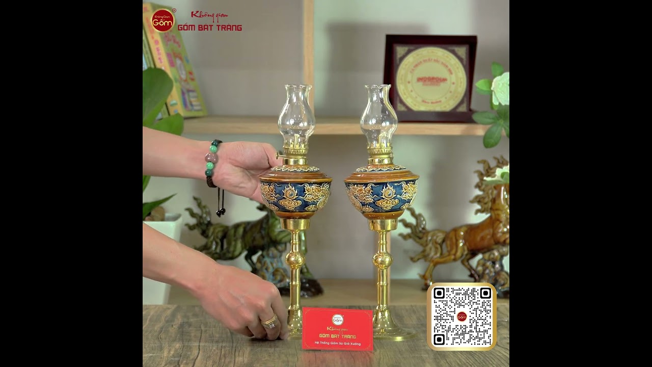 Đèn Dầu Thờ Chân Đồng Men Ngọc Khắc Nổi Rồng