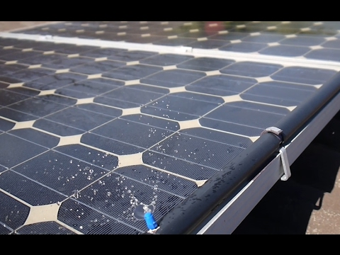 Solar powered solar panel cooling system