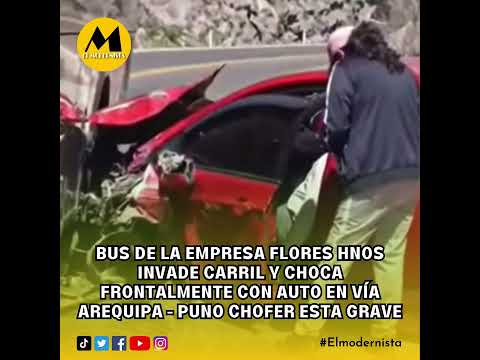 #Yura | Bus de la empresa Flores Hnos invade carril y choca frontalmente con auto