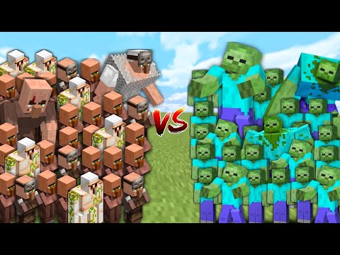 Epic Minecraft Mob Battle: Villagers vs Zombies