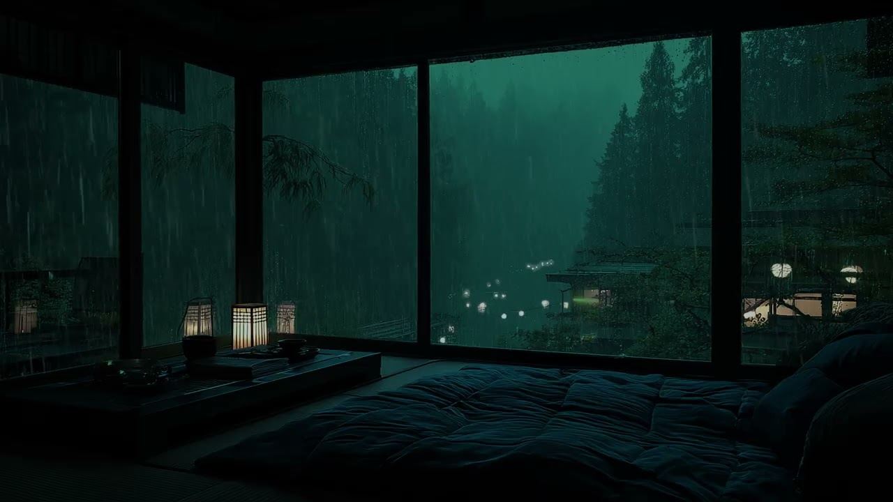 Rain Sounds in a Dark Bedroom (No Ads) Relaxing Ambience for Deep Sleep, Focus, and Meditation