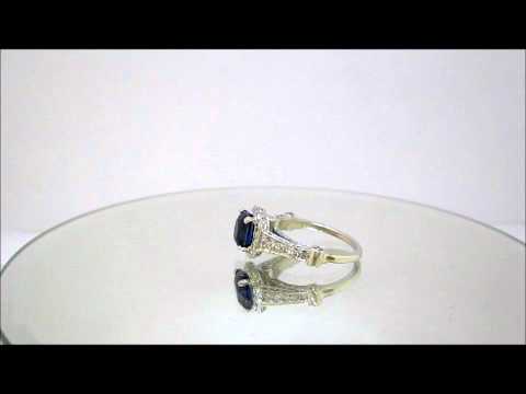 CUSHION CUT SAPPHIRE & DIAMOND DECO RING  - KNR INC - 17