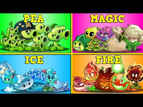 PVZ 2 - 4 Team PEA x MAGIC x ICE x FIRE Battlez - Which Plant Team Will Win?