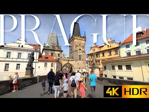 4K HDR WALK on CHARLES BRIDGE in PRAGUE |  Walking Tour on the Medieval Stone Bridge on a Sunny Day