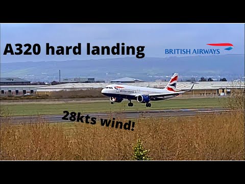 BA1416 A320neo HARD crosswind landing at Belfast City airport 19/3/22