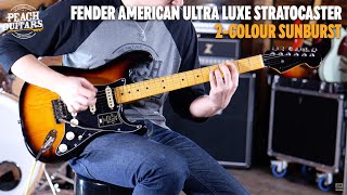 Video thumbnail for No Talking...Just Tones | Fender American Ultra Luxe Stratocaster Maple - 2-Colour Sunburst by Peach Guitars
