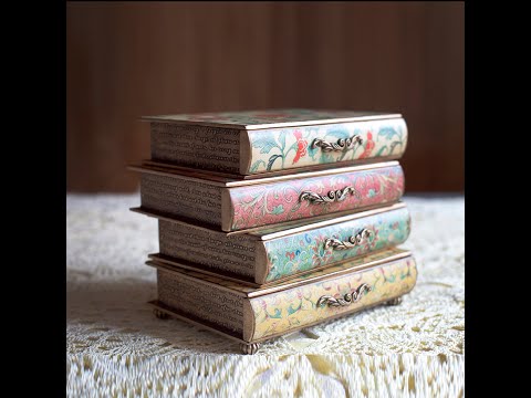 Мини комод в форме стопки книг с цветочным орнаментом ручной работы для хранения украшений и косметики 30 см. - фото 1 - id-p2314160331