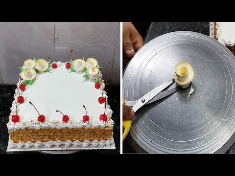 Butter Scotch Cake Recipe |Square Shape Butter Scotch Birthday Cake |Simple &Easy Flower Design Cake