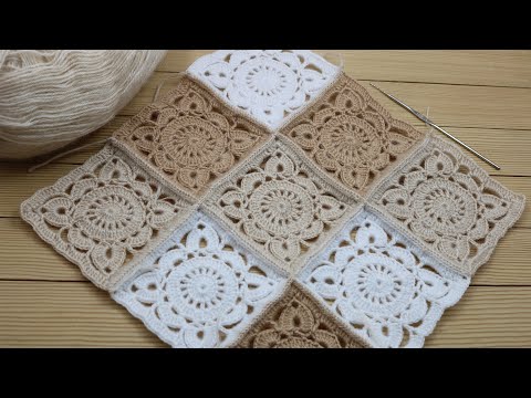 Простой КВАДРАТНЫЙ МОТИВ вязание крючком для начинающих СОЕДИНЕНИЕ  Crochet motif tutorial patterns