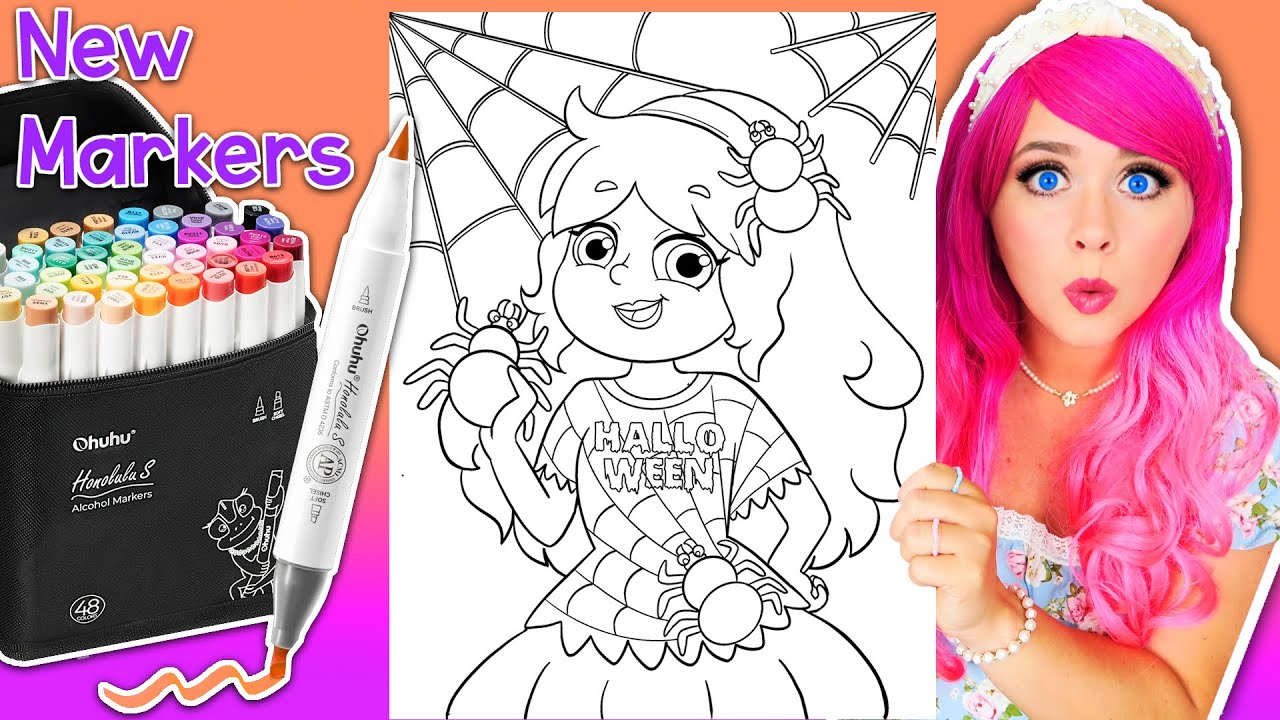 Coloring Halloween Kimmi with NEW! Ohuhu Honolulu S Soft Chisel Markers 🎃 #ohuhumarkers