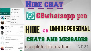 How to hide/unhide personal chats and contact in GBwhatsapp pro// in urdu/hindi, whatsapp hide chat