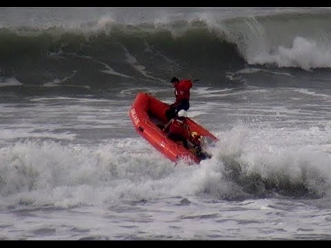 Lifeguard Dingy Tackling Cornwalls Surf Waves