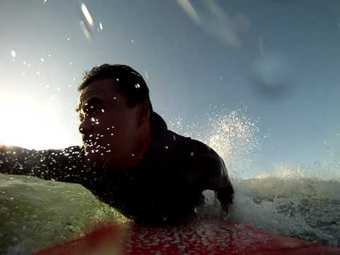Surfing Topanga State Beach with GoPro Camera on Glen Kennedy Hybrid Surfboard