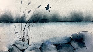 Easy Aesthetic Watercolor Painting | Calm Nature Scene