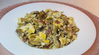 REVUELTO DE CHAMPIÑONES Y JAMÓN .  Receta fácil de revuelto de champiñones. #nuberosaylila
