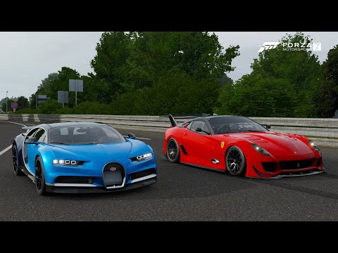 Forza 7 Drag race: Bugatti Chiron vs Ferrari 599XX Evo (Maxed out)