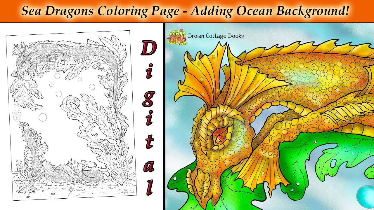 Sea Dragon Coloring Page | Digital Background on iPad Pro | Fantasy Art by Annie Brown