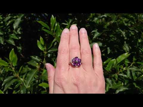 A 9 carat gold amethyst and diamond cluster ring