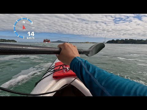 Boat wake chase! Mirage 730 double sea kayak