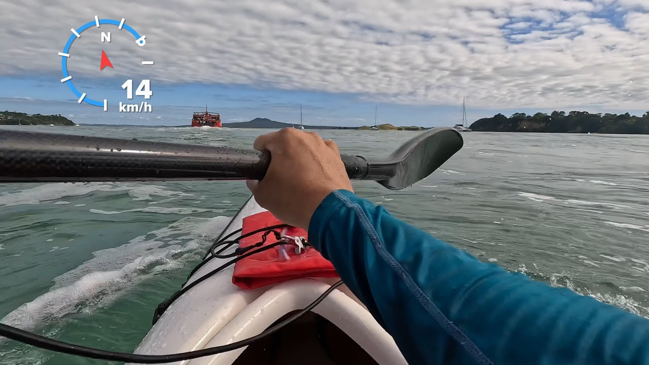 Boat wake chase! Mirage 730 double sea kayak