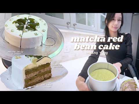 Matcha red bean cake (Tsujiri cafe inspired) 🍵 baking vlog