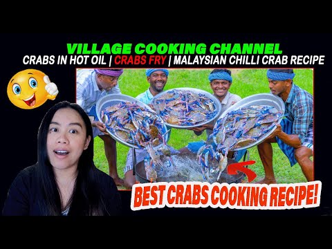 CRABS in HOT OIL | Fry | Malaysian Chilli Crab Recipe Cooking In Indian Village | Seafood | REACTION