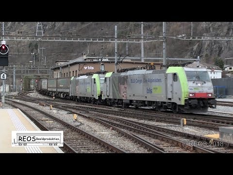 2018-04 [HD] Bahnhof Brig on the platform, Lovely mix off trains, trains with helpers over the ramp!