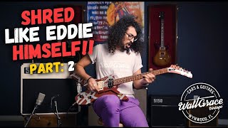 Video thumbnail for The SECRET to sounding like Eddie Van Halen!! PART 2 - EVH 5150 Iconic 40 + EVH Striped Series Shark by Walt Grace Vintage