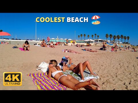 4K Praia de Carcavelos Beach Walk Part 2 - Cascais Beaches Portugal