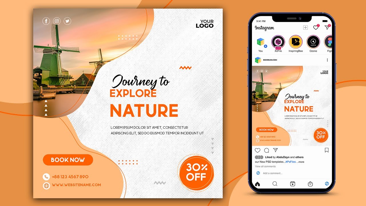 Free Explore Nature Travel Agency Instagram Post Design PSD