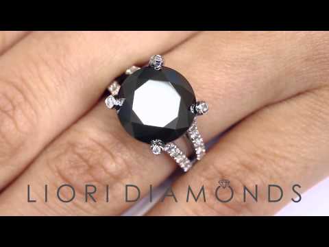 BDR- 165 - 8.25 Carat Certified Natural Black Diamond Engagement Ring 14k White Gold