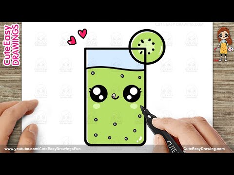 How to Draw a Cute Glass of Juice / Kiwi Drink for Kids Step by Step