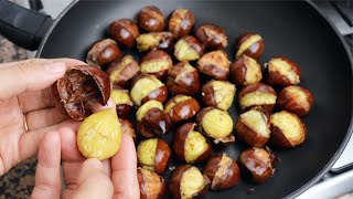 new quick trick for cooking chestnuts in a pan ! they peel alone! few people know that ! 🌰 🌰