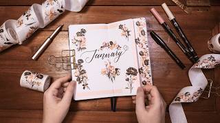 January Bullet Journal Set Up 🌸 Easy Floral Theme in Travelers Size Notebook