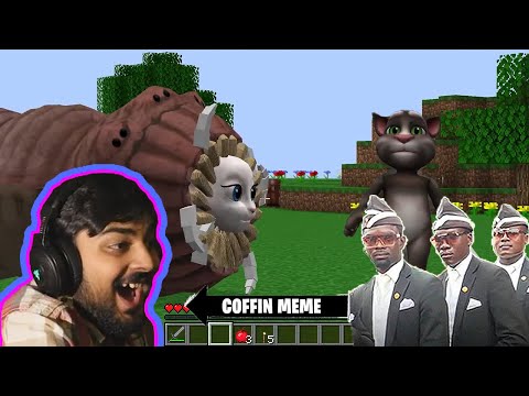 GIANT WORM caught ANGELA and fights TALKING TOM in Minecraft - Coffin Meme - Mutahar laugh