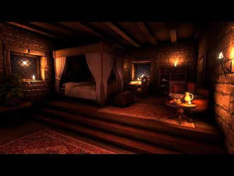 Cozy Castle Room with Rain & Thunder Sounds for 12 Hours – To Sleep, Study, Relax