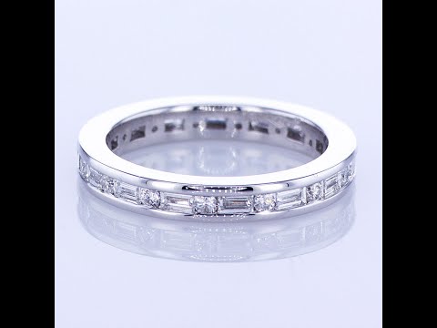 Baguette & Round Cut Diamond Eternity Band in 18KW Gold