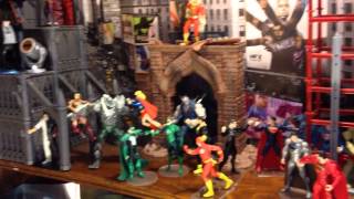 DC and Marvel 3&amp;3/4 inch action figure collection with background playsets