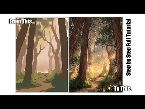 How to paint a magical fantasy forest path in 4K | Full Procreate Tutorial | Easy Forest Background
