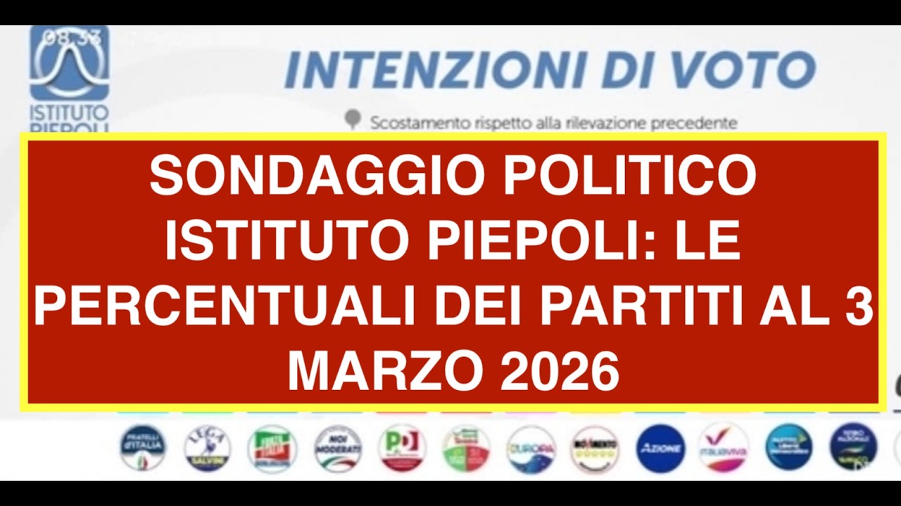 SONDAGGIO POLITICO ISTITUTO PIEPOLI: LE PERCENTUALI DEI PARTITI AL 3 MARZO 2026