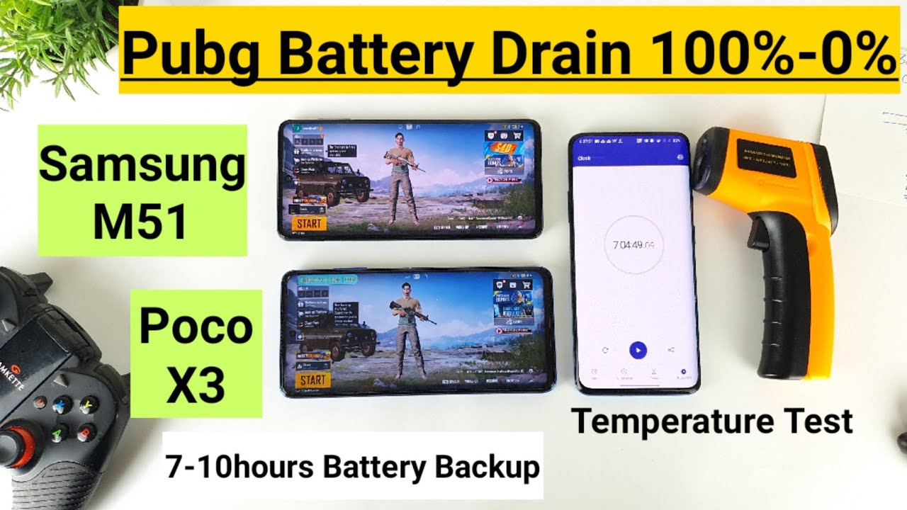 Poco x3 vs samsung m51 pubg battery drain 100%-0% monster battery 10hours playing pubg