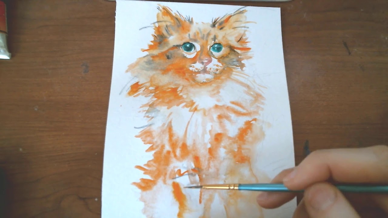 HOW TO PAINT orange tabby cat watercolor painting on paper